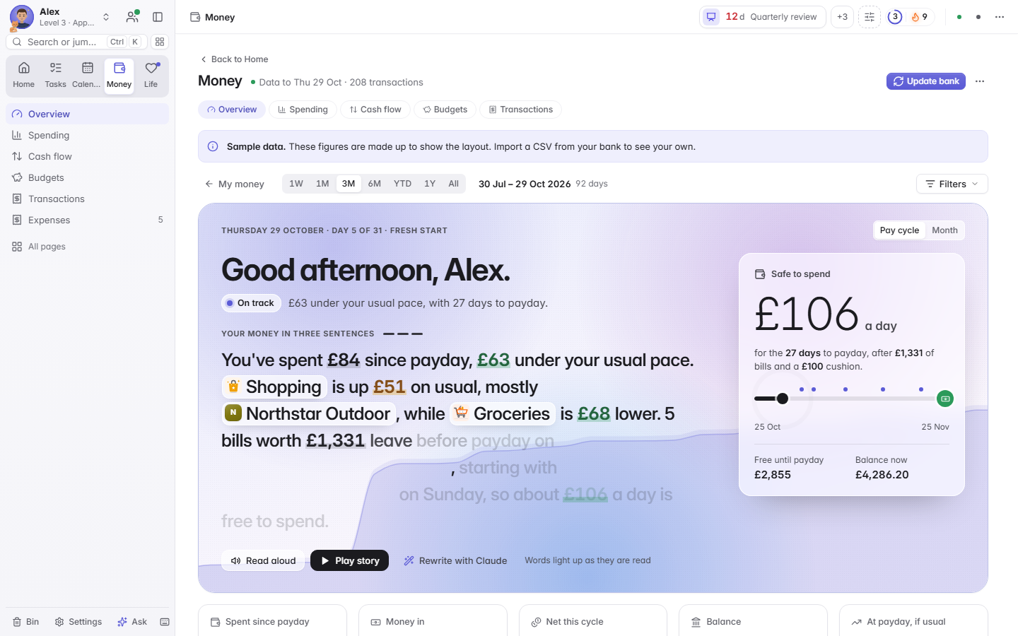 The Money brief in three sentences with Read aloud and Play story buttons