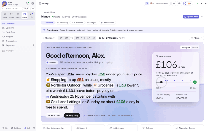 The money story playing: short animated scenes about the month