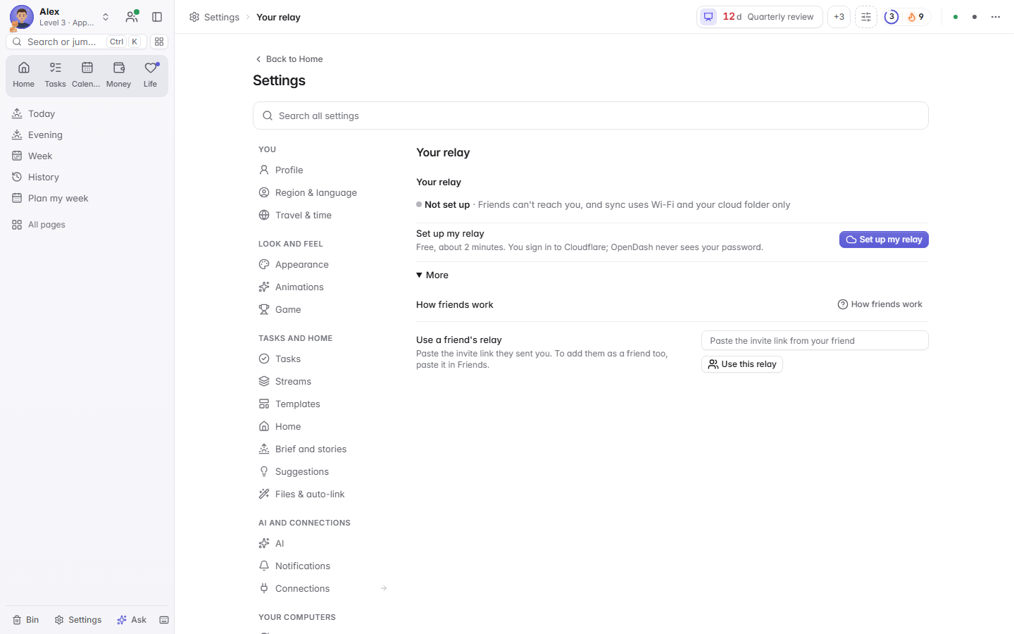 Settings, Your relay: Set up my relay on your own Cloudflare account