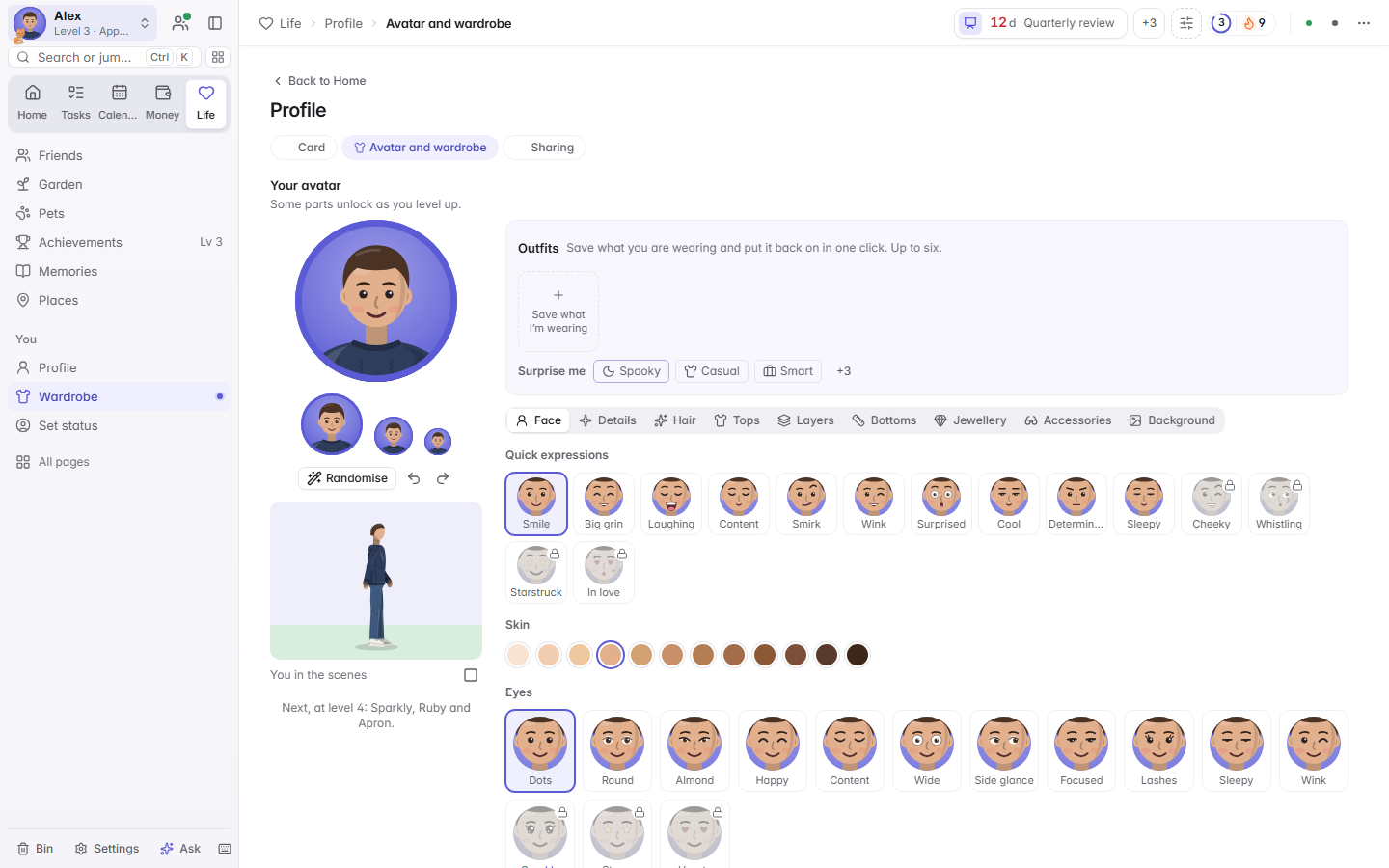 The avatar builder with outfits